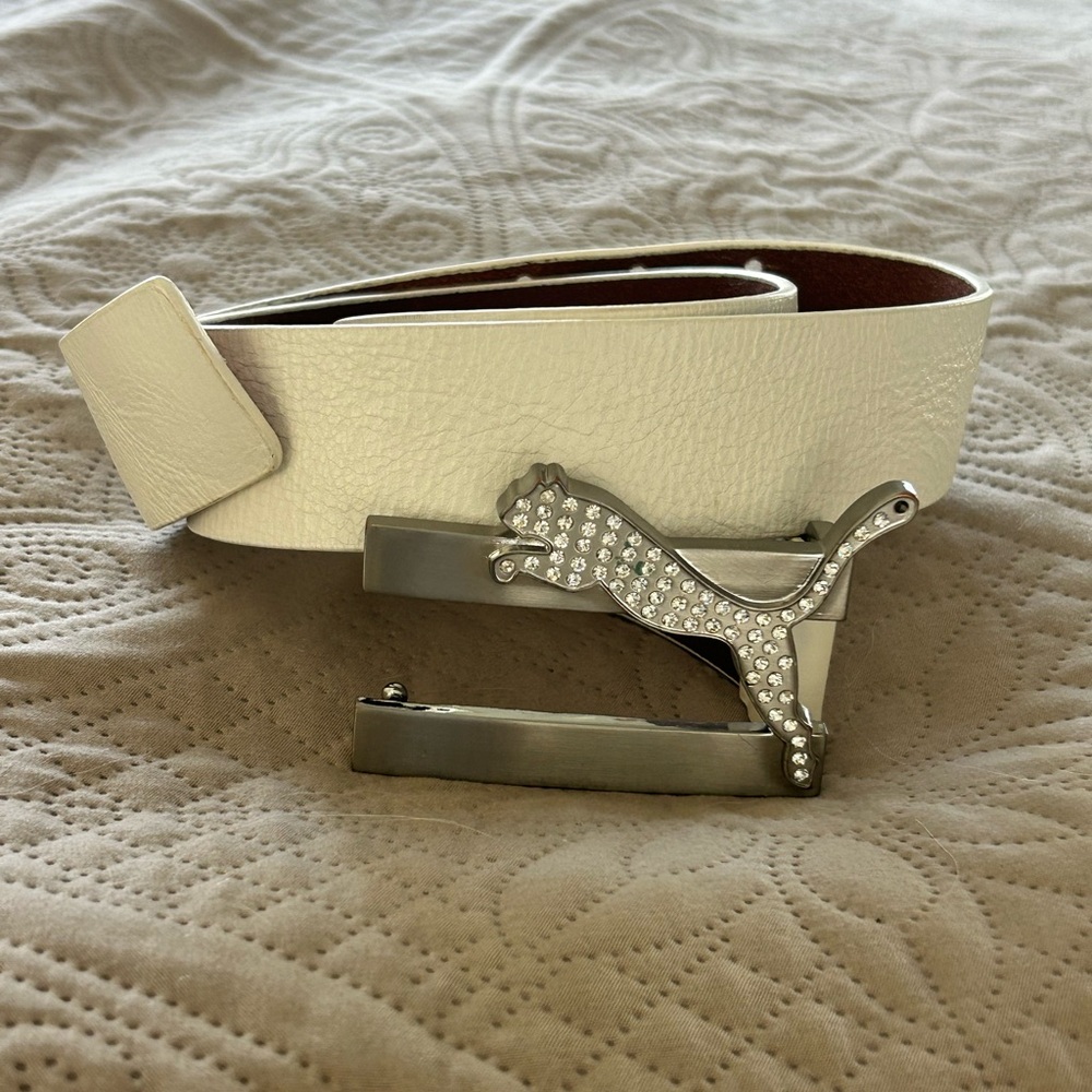 Puma White Leather Belt with Silver Buckle